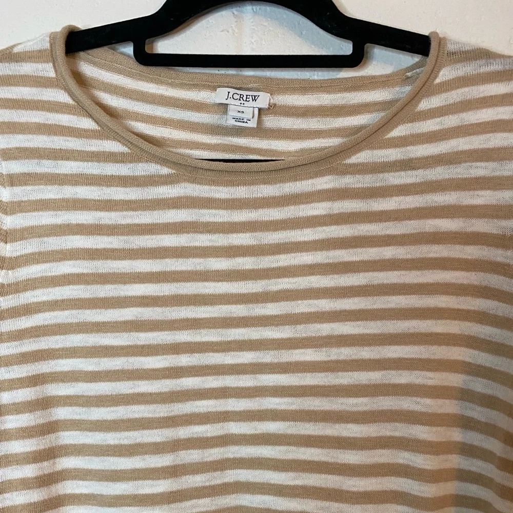 J. Crew Long Sleeve Size XS Striped Coastal Preppy Tan White Tie Knot